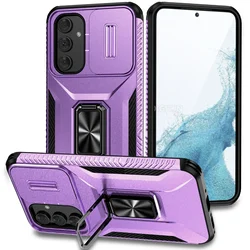 Durable Armor Phone Case with Sliding Lens Protection for A14 4G or A14 5G (Purple)