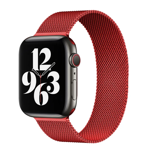 Metal Strap Milanes loop apple watch band 44mm 45mm 41mm 42mm 40mm 38mm magnetic stainless steel correa bracelet iwatch se 73456 Red