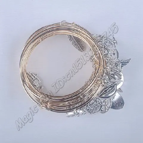 Bangle Bracelet 5pcs Gold Color Silver Color Bracelets Women Fashion Alloy Charms Adjustable Expandable Wire Bracelets C001