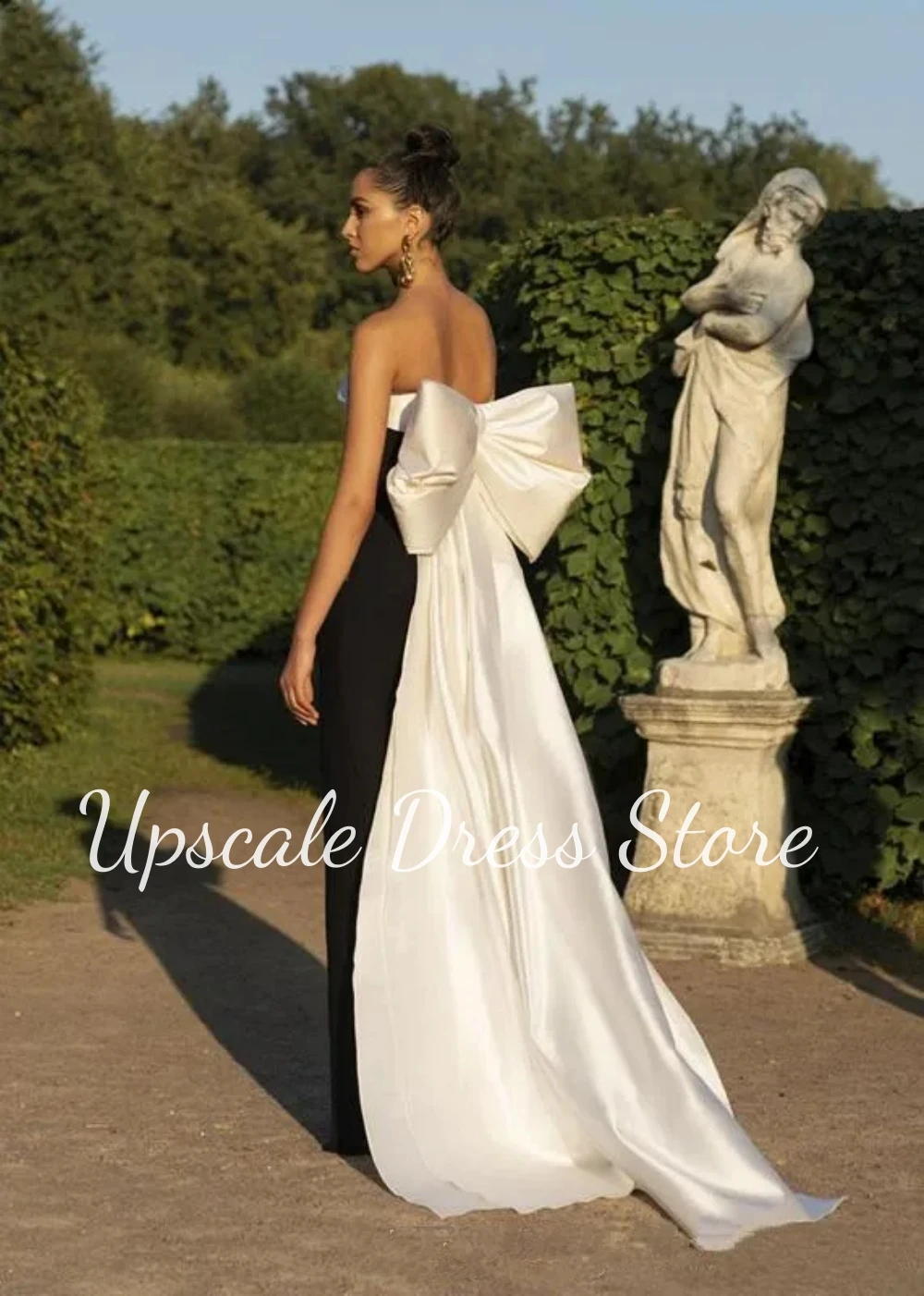 

Premium Sense Large Bow Evening Dress Prom Black And White Contrast Satin Prom Gowns Vestidos De Fiesta Plus Size Custom