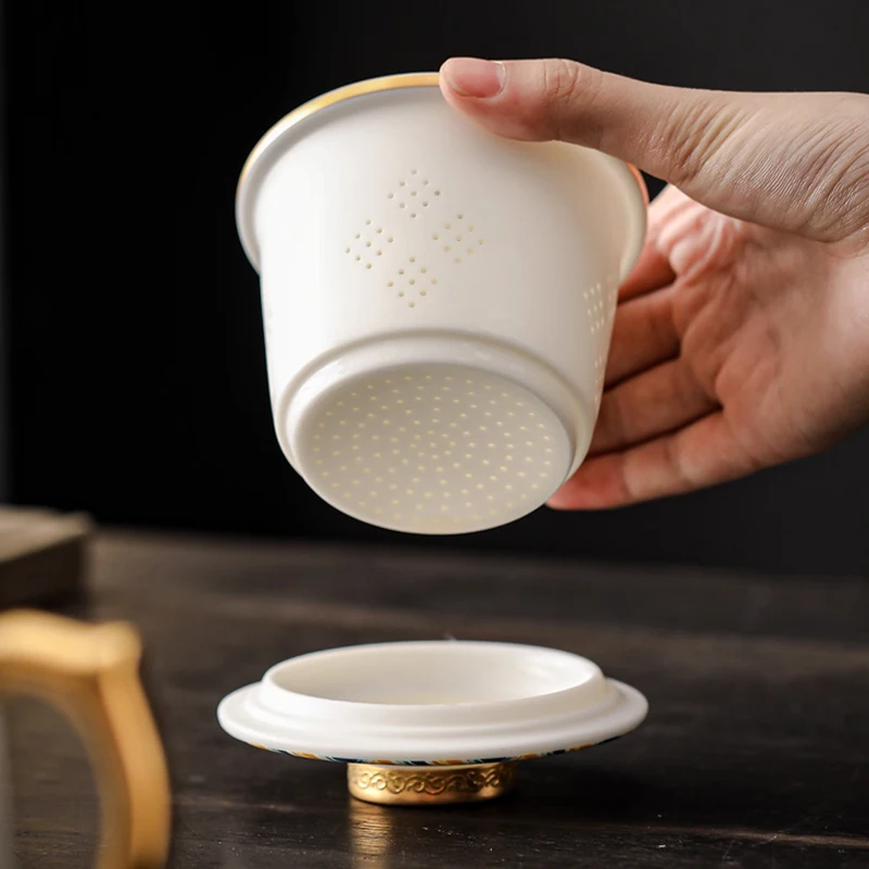 Creative Ceramic Hand Drawn Pattern Cups, Household Office Items Porcelain Filtered Tea Water Separation, Mugs Plate Combination