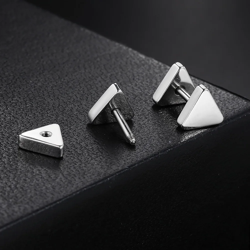 Hiphop Simple Style Triangle Square Earrings For Men Women Smooth Surface Gold Color Geometry Stud Earings Ear Jewelry Trendy