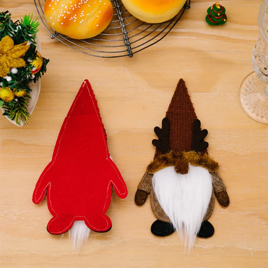 Christmas Cutlery Tableware Holder Christmas Table Setting Gnome Silverware Holder Holiday Silverware Bag Elf Cutlery Pouch