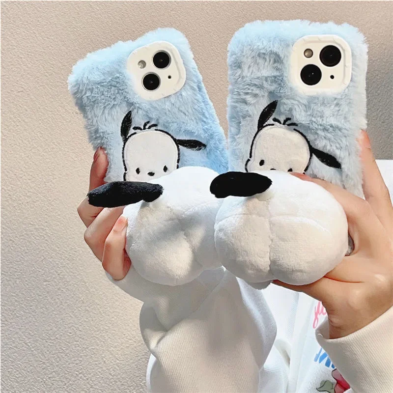 

Sanrio Pochacco 3D Plush Phone Cases For iPhone 14 13 12 11 Pro Max XR MAX Plus SE 2020 Autumn And Winter Shockproof Cover