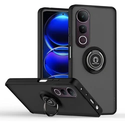 Enhanced Protective Armor Matte Case with Magnetic Ring Stand and Shockproof Shell for Vivo V50 Lite (Black)