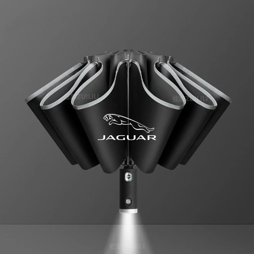 Automatic Reflective Stripe Reverse Led Light Windproof Umbrella For Jaguar XF XFL XJ XK XF XE F-PACE F-TYPE E-PACE X-TYPE I-PACE