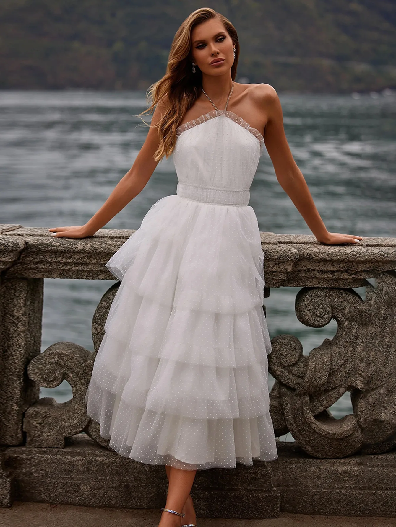 SKMY New European and American Women's Wear Hanging Neck Luxury Evening Dress Evening Party Backless Fashion Dress Shiny Summer