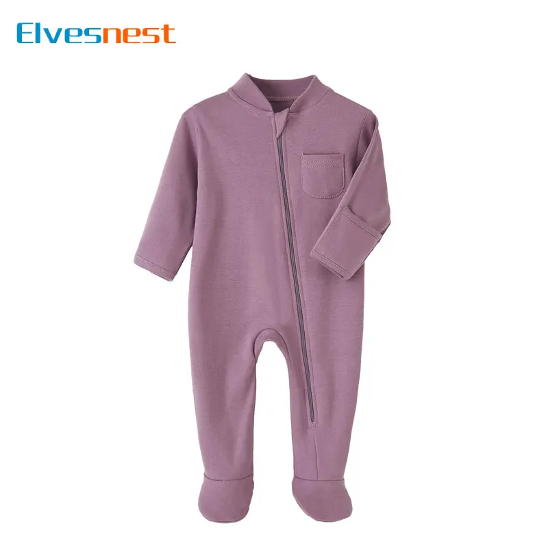 Baby Clothes Fashion Solid Color Newborn Clothes Girls Bodysuits Spring & Autumn Baby Boy Clothes Cotton Long Sleeve Baby Footies 3-12 Months