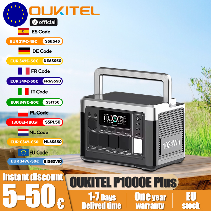 OUKITEL P1000E Plus Portable Power Station 1800W Output Power 1024Wh LiFePO4 Family Outdoor Camping Backup Power Mobile Power