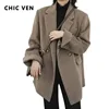 CHIC VEN Women Wool Blend Coat Solid Mid Long Woolen Blazer Thick Warm Blouse Women's Overcoat Office Lady Tops Autumn Winter 2