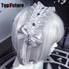 Y2KÂ GIRL Harajuku Halloween cosplay Gothic punk handmade Lolita lace bow Love pendant rivet headband Hair accessories