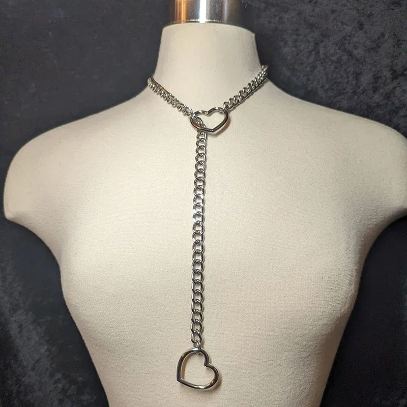 Cuore O-ring Slip Chain per le donne collana Punk Rock collana lunga cubana in acciaio inossidabile gioielli catena collo regolabile