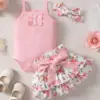 0-2 Year Old Newborn Baby Girls Summer Sleeveless Suspender Jumpsuit With Floral Print Short Skirt Cute Fashion Toddler Set
