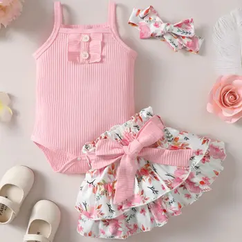 Baby Girl Floral Jumpsuit & Skirt Set 1