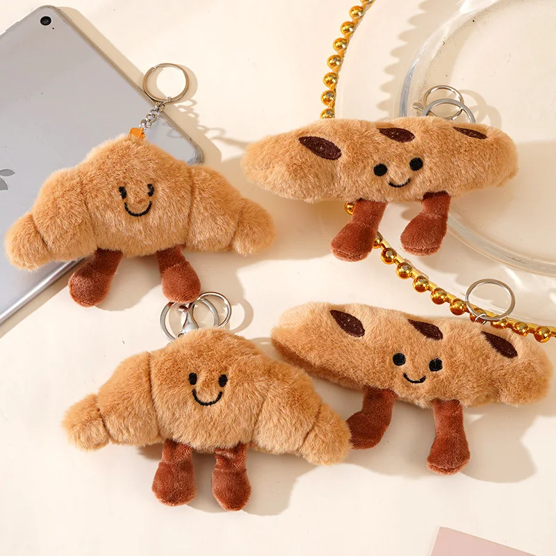 Adorable Cartoon Croissant Plush Keychain – Cute Gift Pendant and Bag Charm