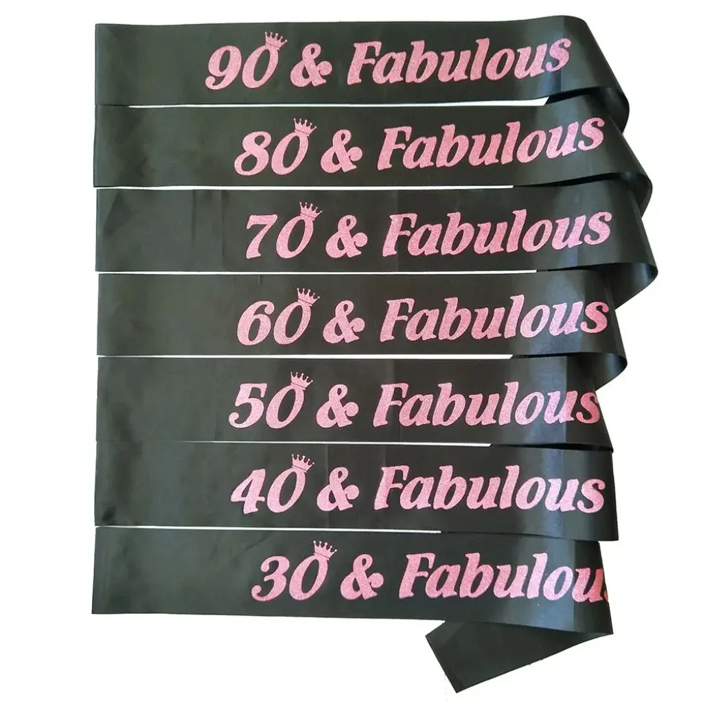 Geburtstagsschärpe 30 40 50 60 70 80 90 & Fabelhafte Satinschärpe für Frauen 30. 40. 50. 60. 70. 80. 90. Geburtstagsparty-Dekorationen