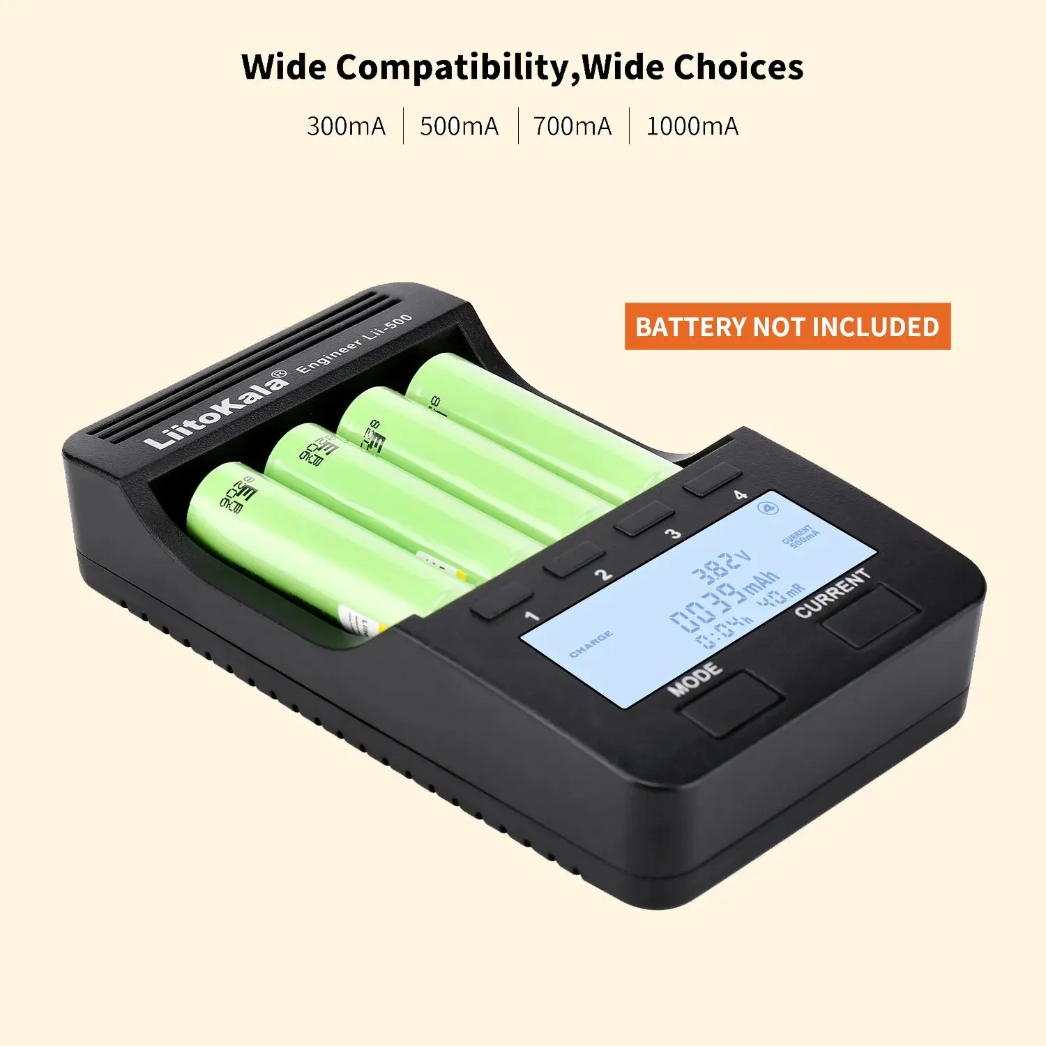 Battery Charger Charger Adapter Battery Charger Adapter LiitoKala Lii-500 LCD 3.7V/1.2V AA/AAA 18650/26650/16340/14500/10440/18500 Battery Charger Screen+12V2A Adapter