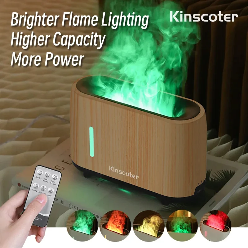 Kinscoter Electric Flame Air Humidifier With Remote Control Colorful Fire Cool Gift 240ml Essential Oil Aromatherapy Diffuser air humidifier aromatherapy oil diffuser fire flame usb aroma diffuser ultrasonic with bluetooth speaker for bedroom white noise