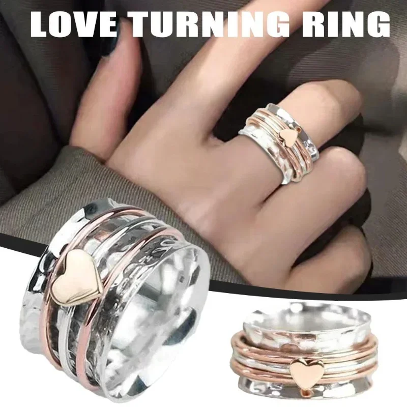 New Heart Turning Ring Fashion Rings Rotating Anxiety Relief Ring Heart Design Spinners Rings Love Ring Birthday Gifts For Women