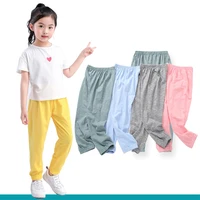 Summer Children Pants 100% Cotton Thin Breathable Prevent Mosquito Pants Kids Solid Color Trousers Boys Girls Long Loose Bottoms 5