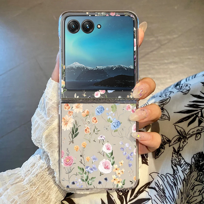 Elegant White Floral Pattern Shockproof Bumper Phone Case with Transparent Hard Cover