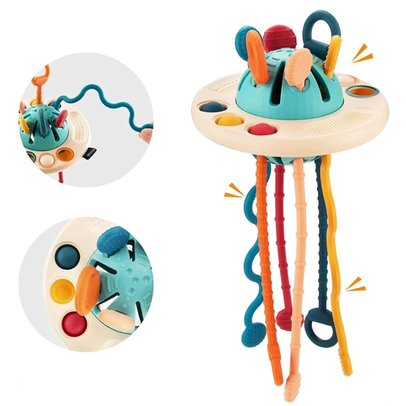 Baby Montessori Pull String Developmental Sensory Toys Ufo Food Grade