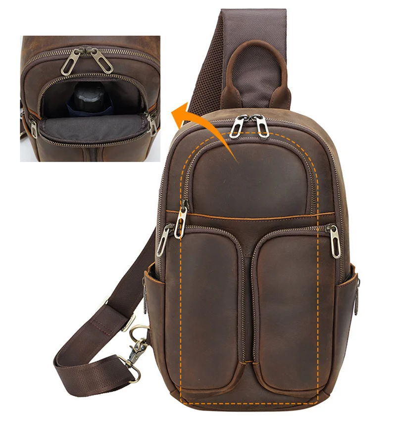 Crazy Horse Leather Business Shoulder Chest Bag