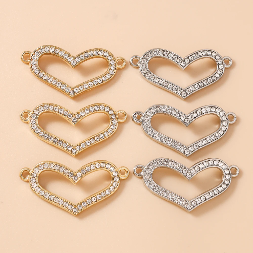 Leslie 10 Stück 19x37mm Gold- und Silberfarbene Legierungs-Hohlherz-Anhänger für Schmuckherstellung, DIY-Armband- und Halskettenzubehör