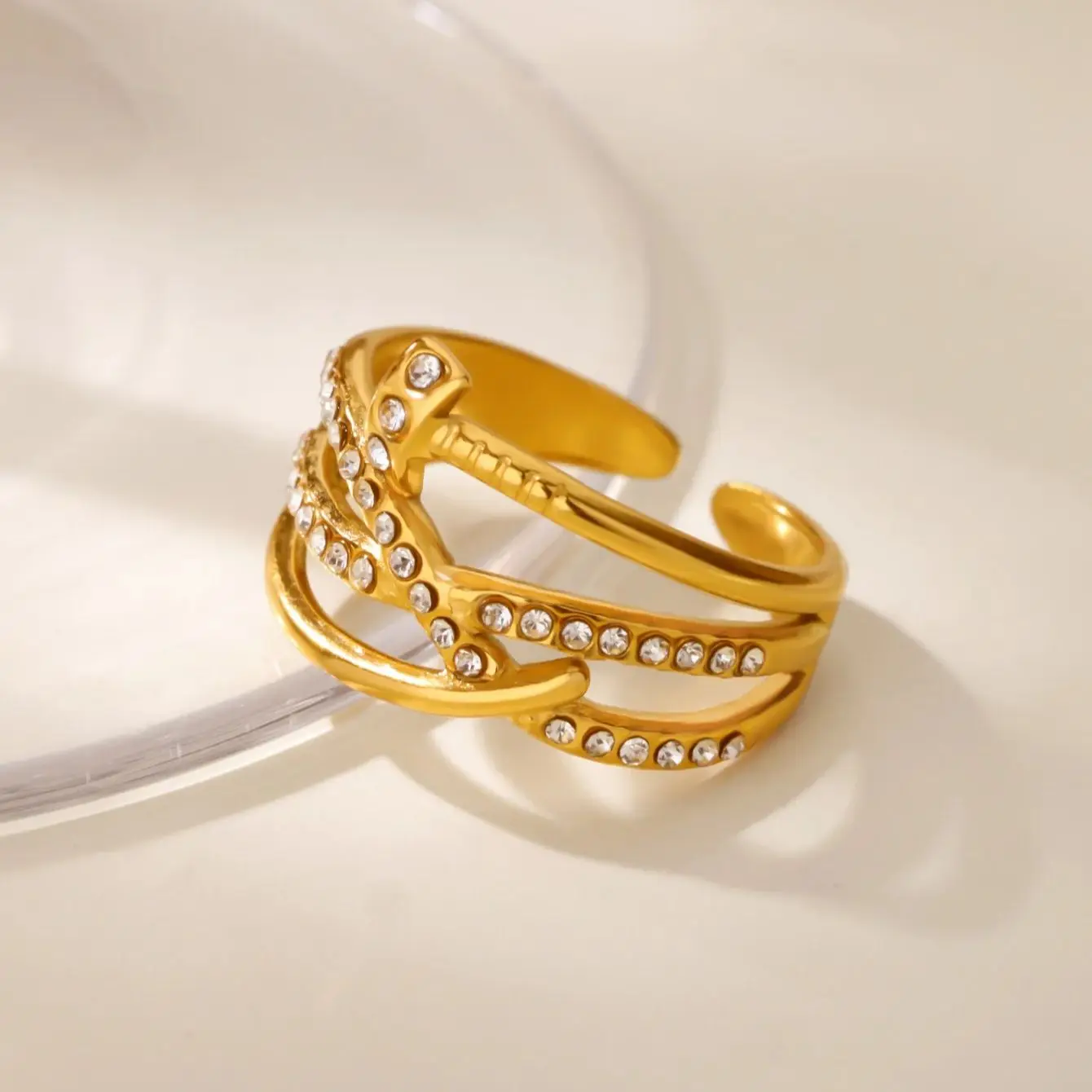 Zircon Geometric Wind Rings For Women Gold Stainless Steel