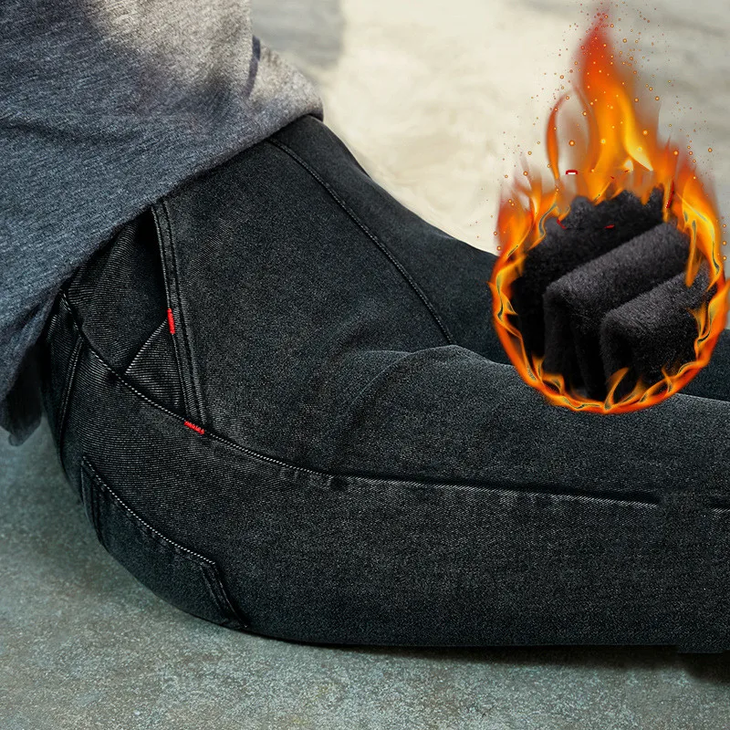 Зимние плотные бархатные женские узкие джинсы с высокой талией, простые флисовые теплые облегающие эластичные женские повседневные джинсовые брюки-карандаш