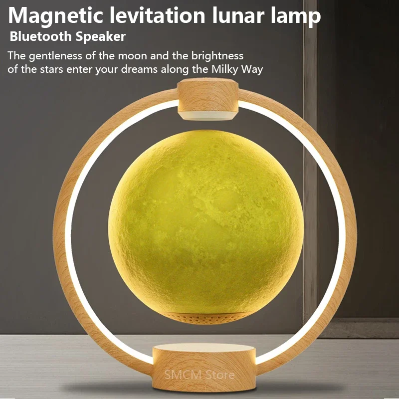 

360 Degree Rotation Magnetic Levitation Moon Lamp Bluetooth Speaker Wireless Subwoofer 7 Colors Floating Suspended Sound Box