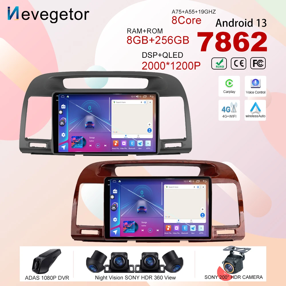 

Автомобильный Android 13 для Toyota Camry 5 XV 30 2001-2006, автомобильное радио, стерео, мультимедийный плеер, телефон с GPS-навигацией, высокопроизводительный процессор 7862