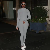 Fashion Workout Active Wear Ribbed Rompers Womens Jumpsuit Long Sleeve Fitness Embroidery Lucky Label Letter Zipper Jumpsuits - Image 4