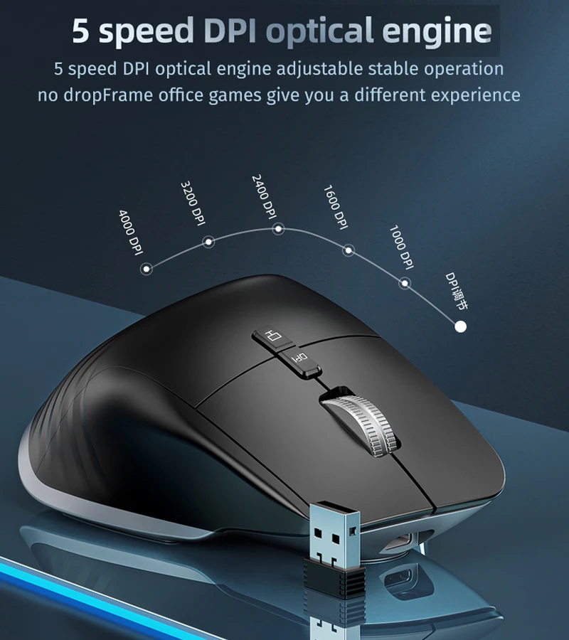 무선 블루투스 RGB 충전식 마우스, USB 음소거 LED 백라이트, 4000DPI 마우스, 인체 공학적 게이밍 마우스, 노트북 PC 게이머용