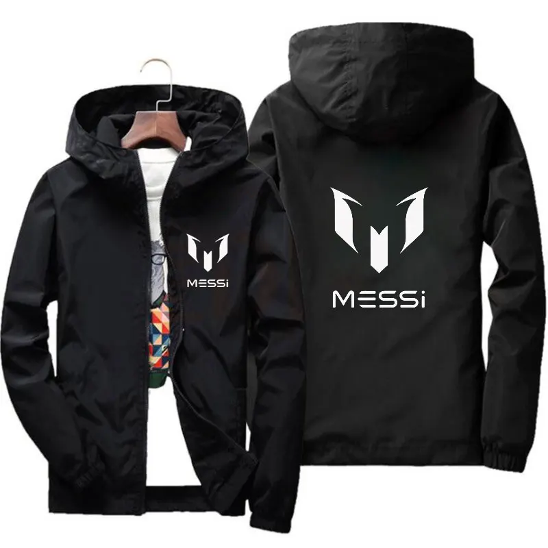 

2023 Spring bomb men's Hooded Jacket Messi print slide sportswear slim fit patchwork windbreak jacket fitness jacket men's wear