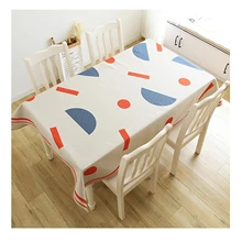 

Cotton Linen Tablecloths, Waterproof Table Covers Semicircle Geometric Pattern Beige White Blue Dining Table Coffee Table Deco