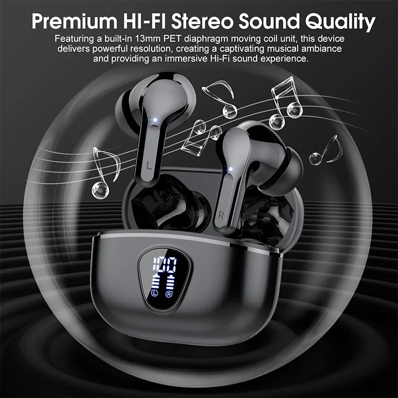 Wireless Earbuds BT5.3 Headphones HiFi Stereo EarBuds with ENC Noise Cancelling Mic 48H LED Display IP7 Waterproof Earphones - 2
