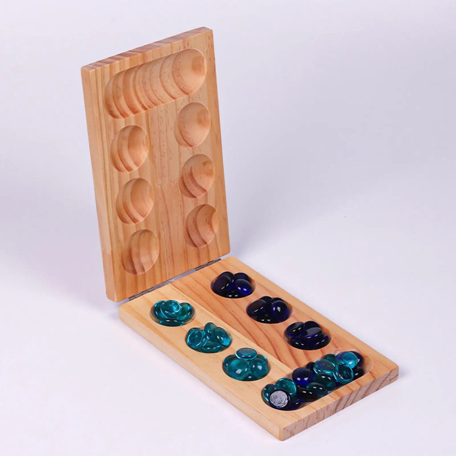 Wood Mancala Board Game Travel Game Portable 48 Beads for Travel Kids Family