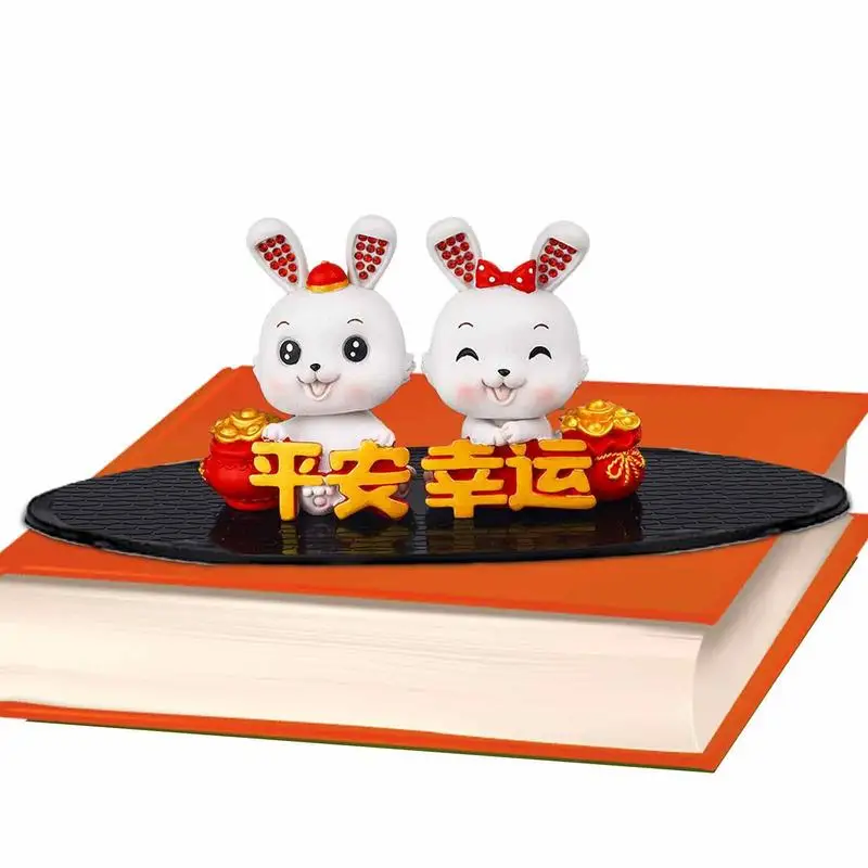 

Автомобильные китайские фигурки кроликов, каучуковая голова, миниатюрные украшения кролика, милый кролик, украшение на китайский новый год, настольная