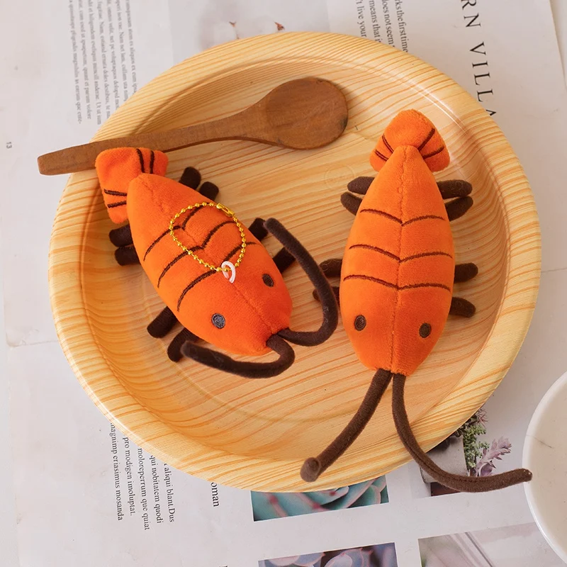 Kawaii Prawns Plush Toys Stuffed Orange Shrimp Pendants Cute Lifelike Keychain Cute Bags Decor Funny Kids Gift Door Hanging