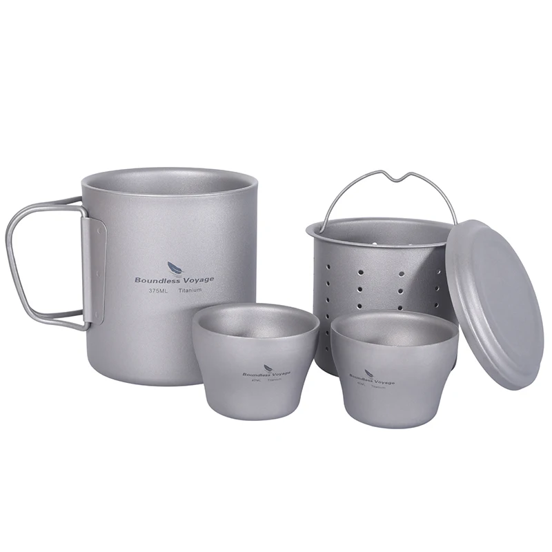 

Boundless Voyage Tea Set Titanium Mug Mini Cup Strainer Double-wall Anti-scalding Outdoor Camping Tableware Coffee Tea Mug Set
