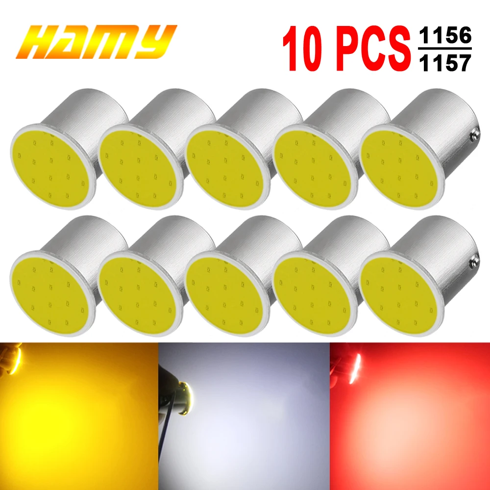 P21W 1157 BAY15D 1156 BA15S LED Turn Signal Lights COB 12V 7000K Bright White Car Parking Reverse Back Brake Lamps 10 PCS