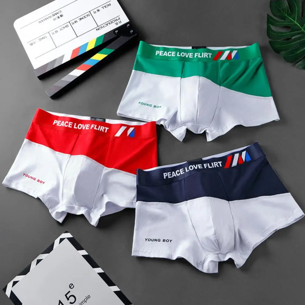 

Men Panties Color Block Letter Printed U Convex Stretchy Mid Waist Plus Size Sweat Absorption Underpants Underwear Breathable
