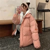 women Winter Warm Cotton Coat Solid Hooded Collar Pockets Decoration Windbreak Loose Thick Casual Ladies Jacket High Quality 4