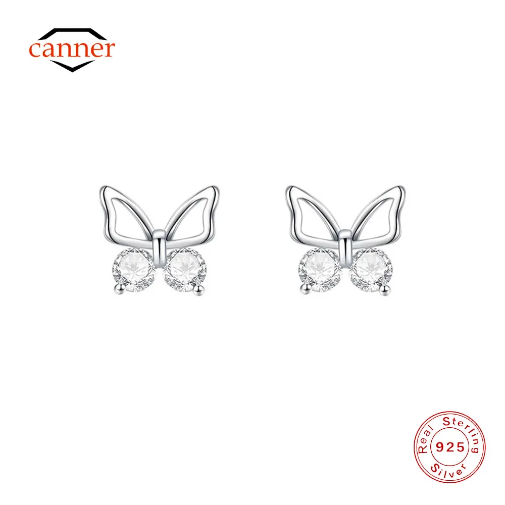 

CANNER 925 Sterling Silver Hollow Zircon Butterfly Stud Earrings for Women 18K Gold Ins Minimalism Earring Fine Jewelry Gift