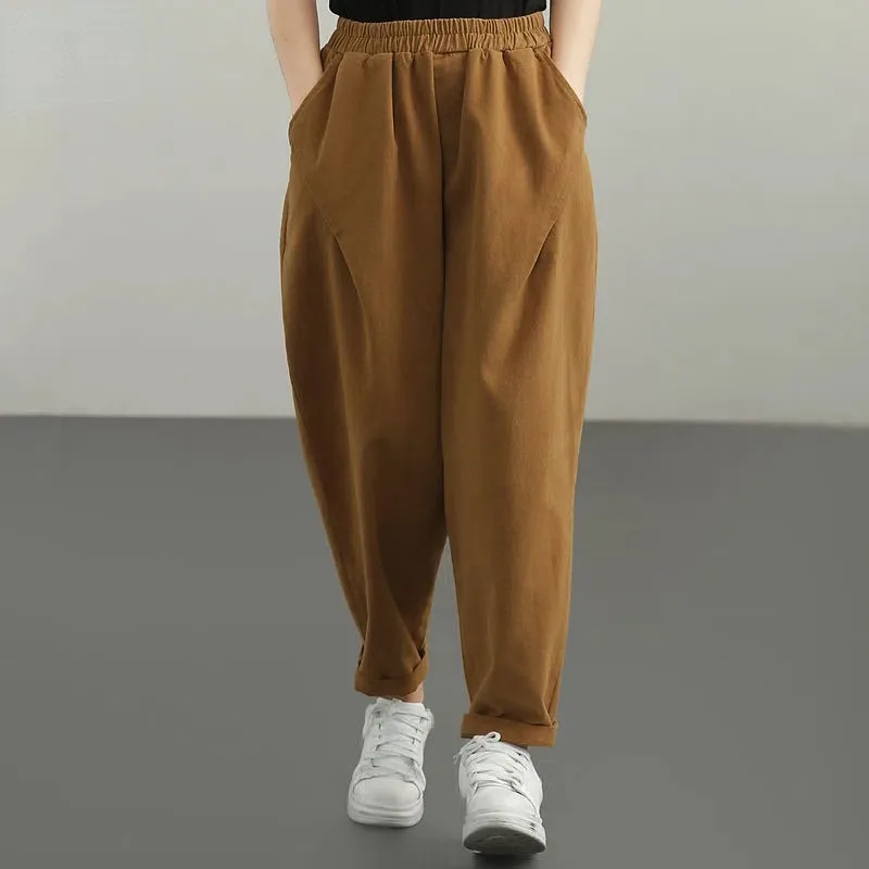 Korean Basic Bottoms Baggy Ankle Length Harem Pants Women Oversized 4xl High Waist Pantalones  Casual Loose Spodnie New Trousers casual elastic high waist jogger jeans women streetwear drawstring banded harem vaqueros ankle length wash baggy denim pants