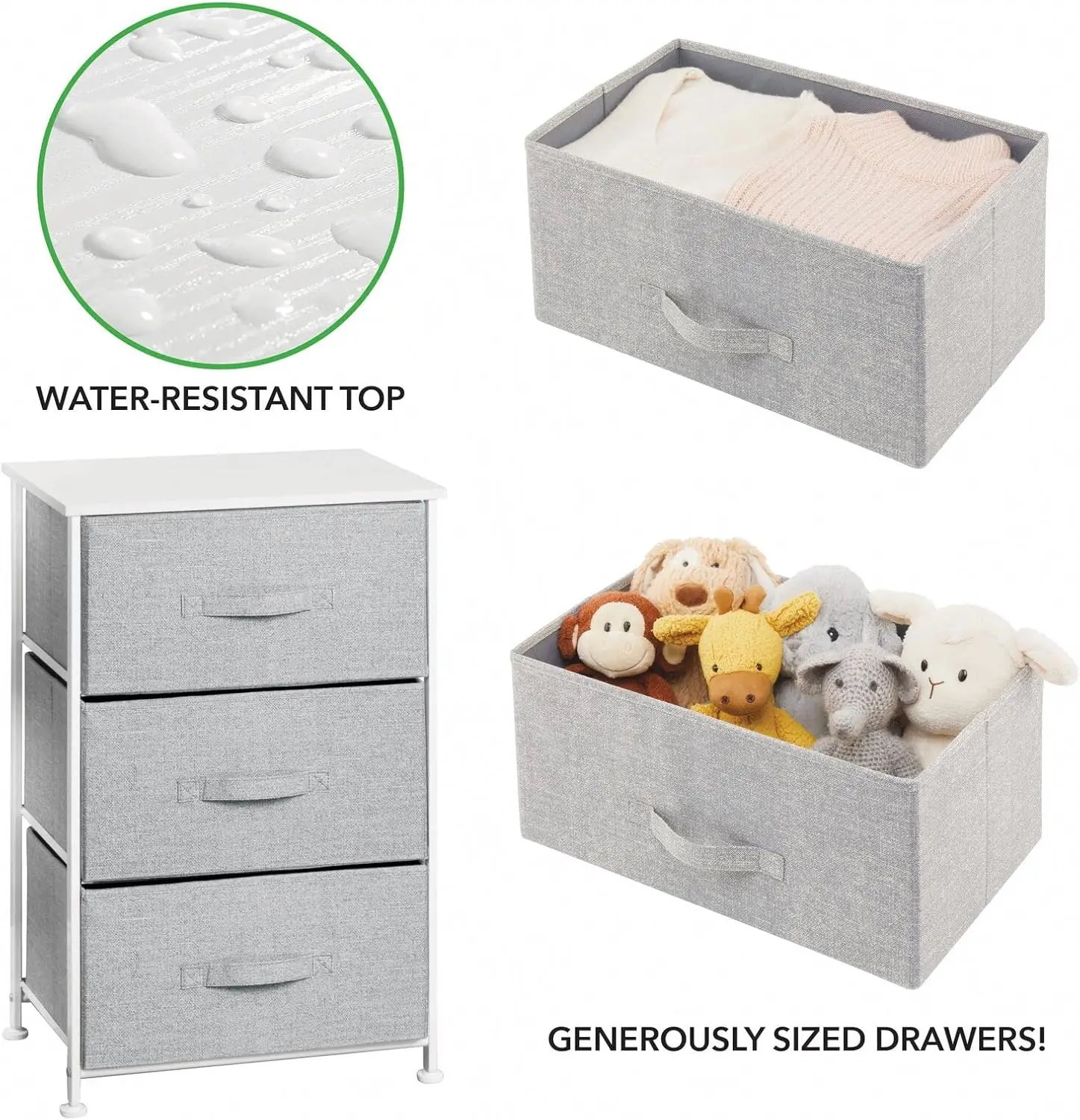 Steel Top and Frame Storage Dresser Tower   Fabric Drawers for Bedroom, Living Room, or Bathroom - Holds Clothes, Accessories 5