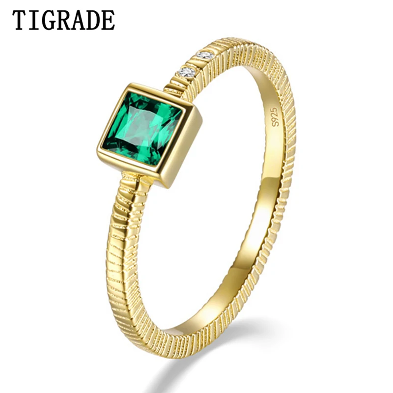 

Tigrade 925 Sterling Silver Square Green Zircon Charm Gold Color Finger Rings For Women Luxury Wedding Engagement Fine Jewelry