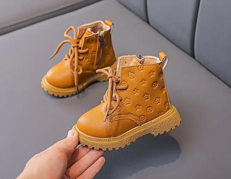 Neue rutschfeste High-Top-Stiefel im britischen Stil für Jungen und Mädchen, lässige Kinderschuhe, modische warme kurze Stiefel, Schnürstiefel mit seitlichem Reißverschluss für Kinder – Detail 11