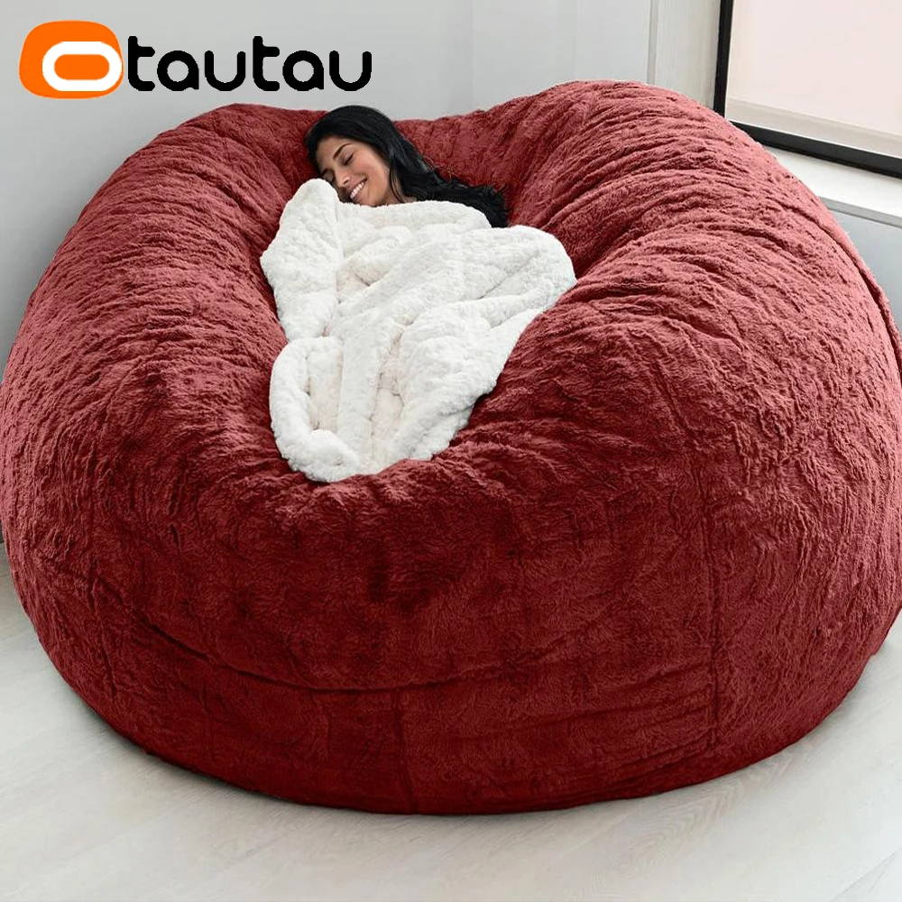 OTAUTAU 5ft Giant Bean Bag Pouf Cover Without Filler Faux Bunny